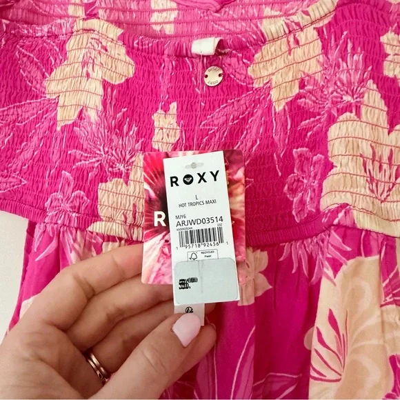 Roxy Hot Pink and Cream Tropical Maxi Dress NWT Size L - Picture 3 of 4